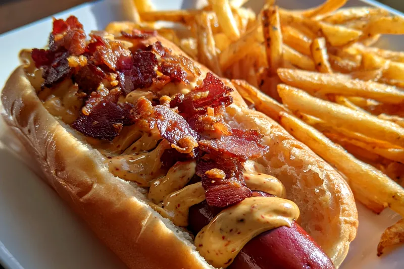 Cooking process for Bacon Cheese Hotdog