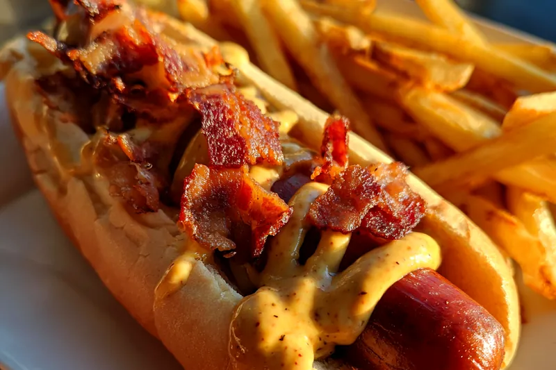 Fresh ingredients for Bacon Cheese Hotdog