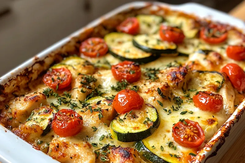Fresh ingredients for Baked Chicken Zucchini Casserole