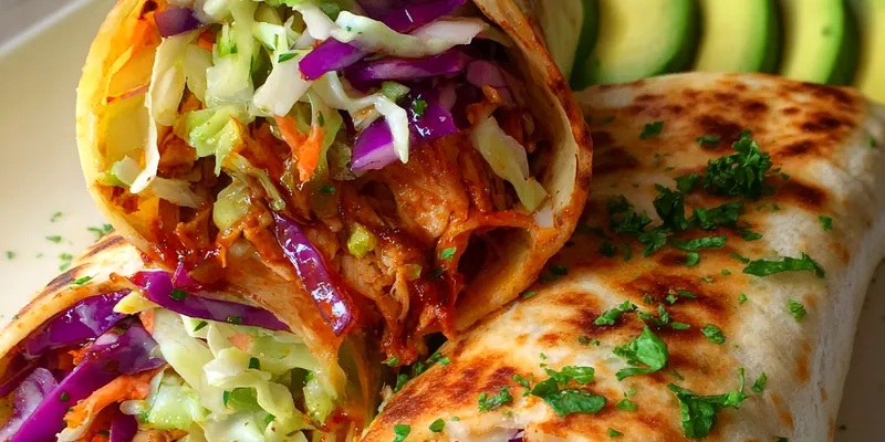 Delicious Barbecue Chicken Coleslaw Wraps served on a plate