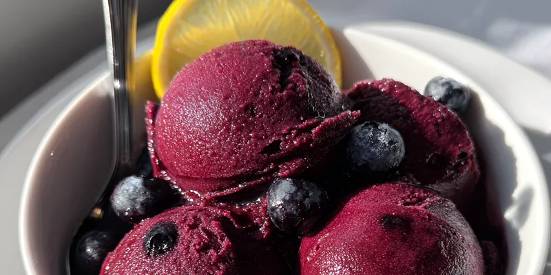 Delicious Blueberry Lemon Sorbet Delight served on a plate