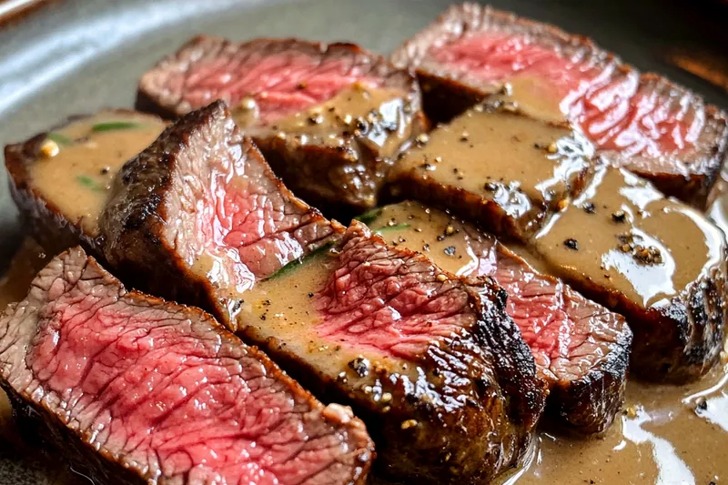 Cooking process for Bourbon Garlic Steak Delight