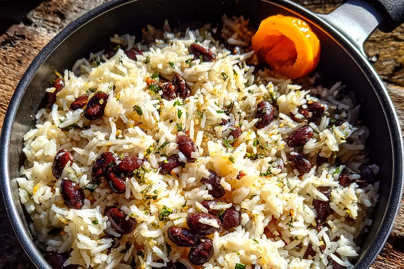 Cooking process for Caribbean Coconut Rice Beans