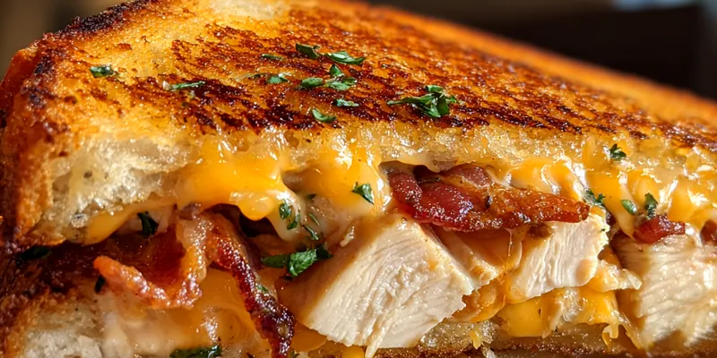 Delicious Cheddar Bacon Chicken Melt served on a plate