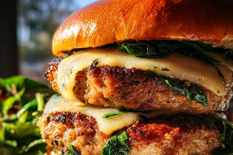 Fresh ingredients for Cheddar Spinach Chicken Burger