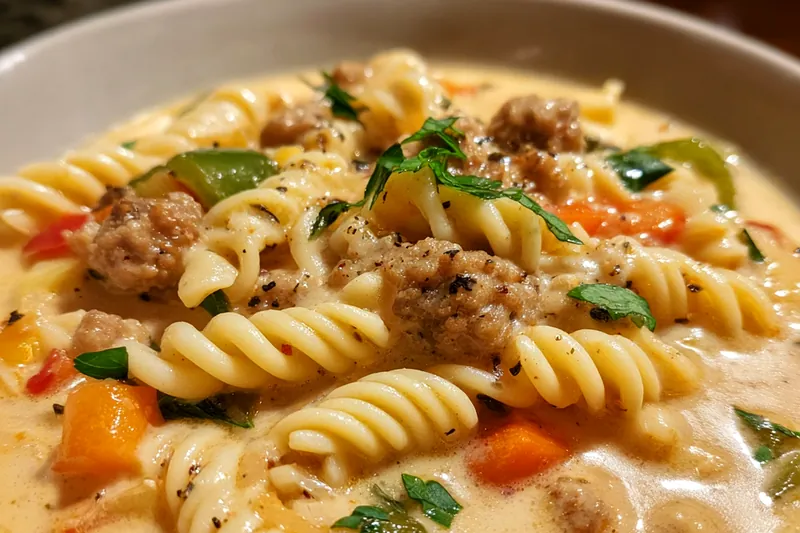 Cooking process for Cheesy Beef Macaroni Soup