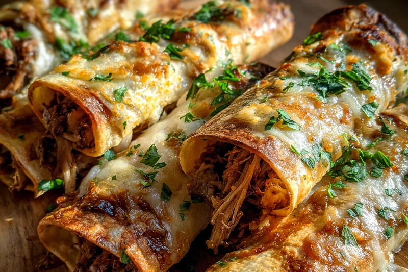 Cooking process for Cheesy Beef Tortilla Rolls