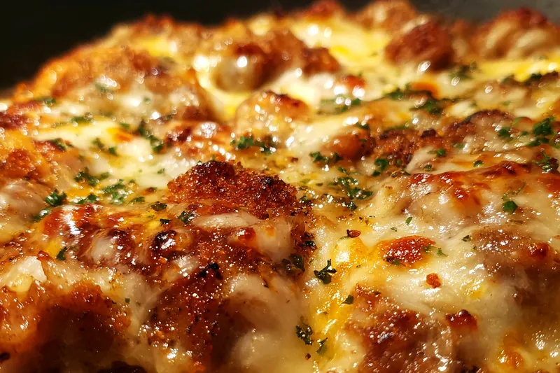 Cooking process for Cheesy Garlic Beef Bake