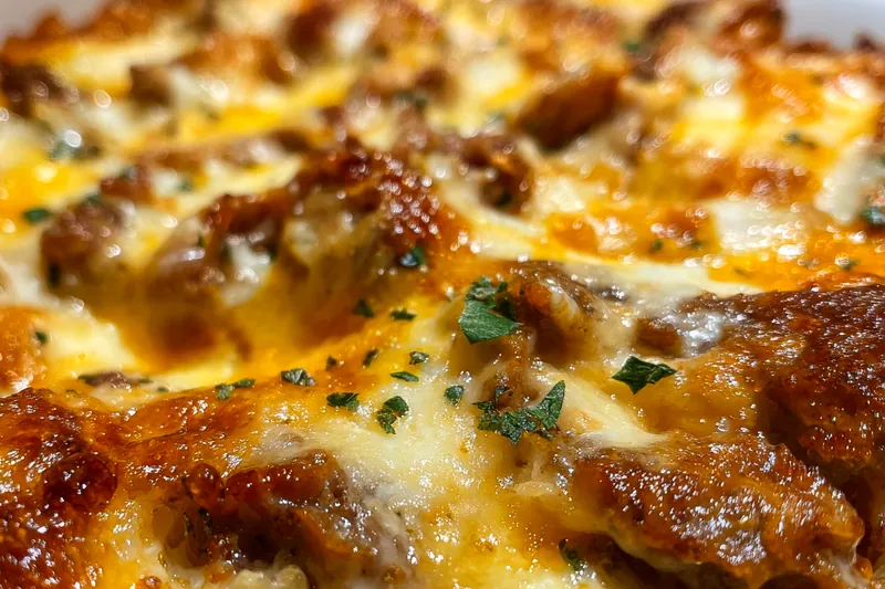 Fresh ingredients for Cheesy Garlic Beef Bake