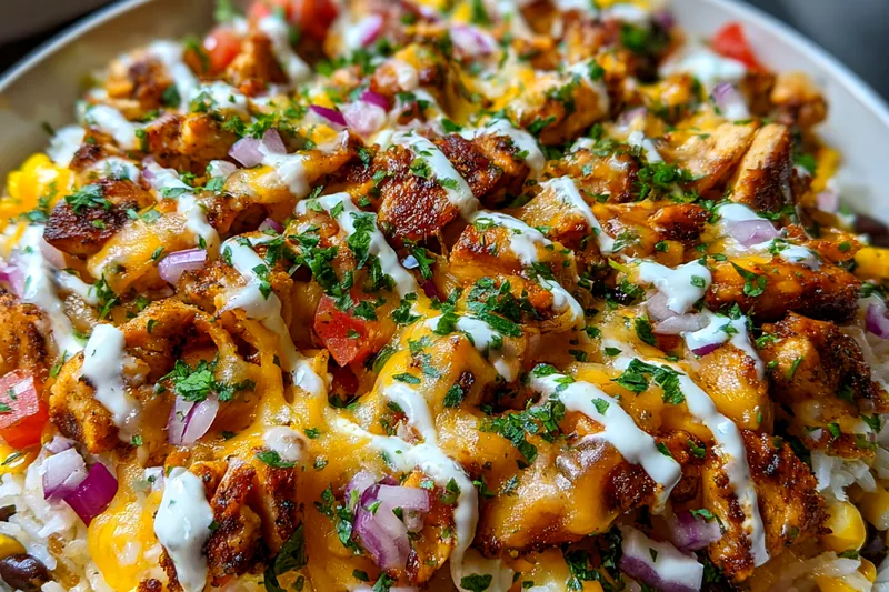 Fresh ingredients for Cheesy Southwest Chicken Bowl