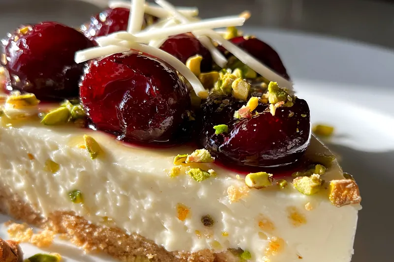 Fresh ingredients for Cherry Pistachio Delight Cheesecake