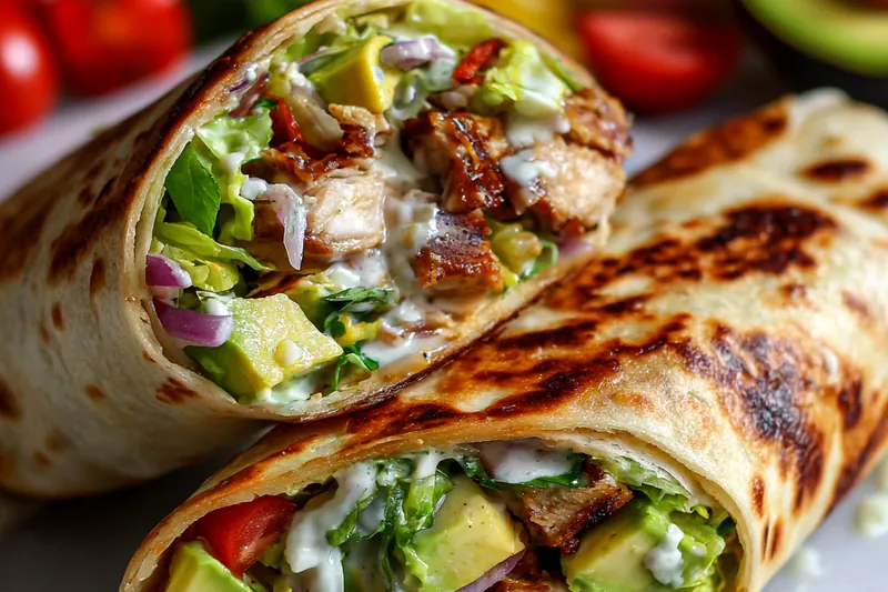 Fresh ingredients for Chicken Avocado Ranch Wraps