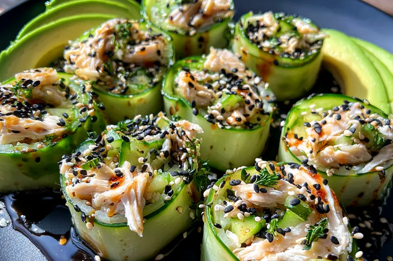 Fresh ingredients for Chicken Cucumber Roll Ups