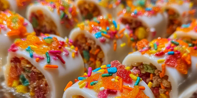 Delicious Colorful Candy Sushi Rolls served on a plate