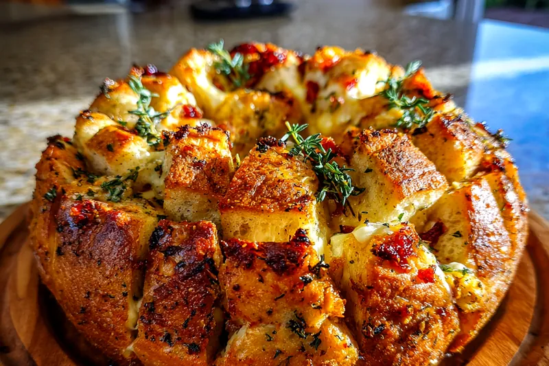 A step-by-step visual of making Cranberry Brie Pull-Apart Bread, highlighting the stuffing process.