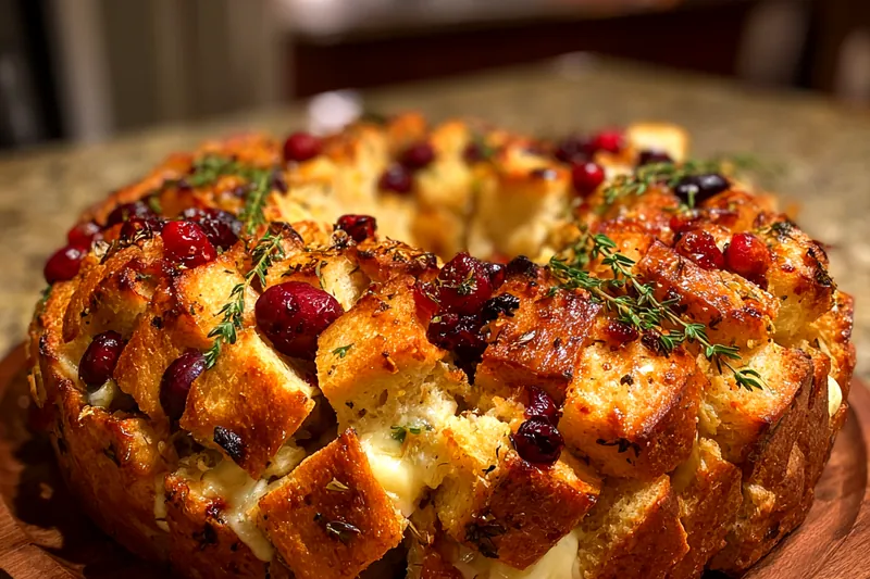 Ingredients for Cranberry Brie Pull-Apart Bread arranged on a wooden table.