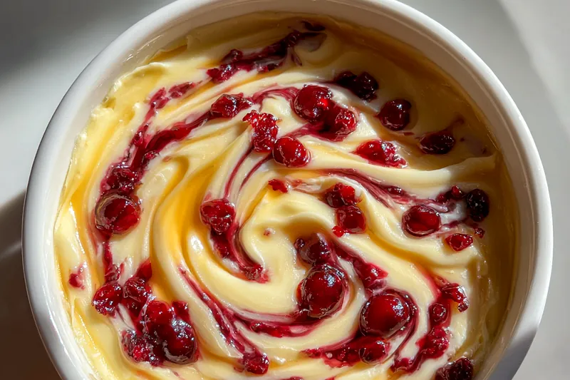 A step-by-step visual of mixing ingredients for Cranberry Honey Butter Delight, showcasing the creamy texture.