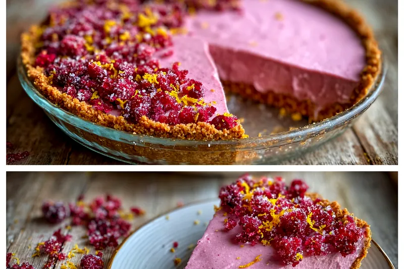 A freshly baked Cranberry Lemon Delight Pie cooling on a wire rack.