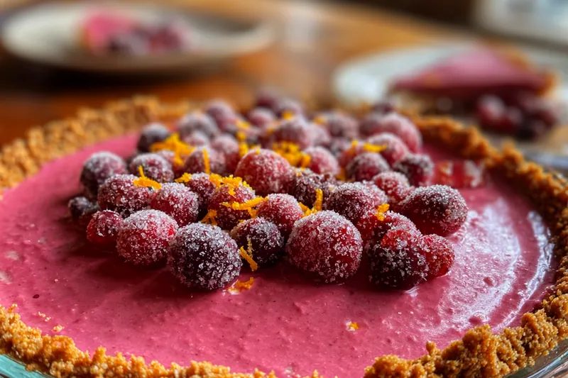 A colorful arrangement of ingredients for Cranberry Meyer Lemon Dessert including fresh cranberries and lemons.