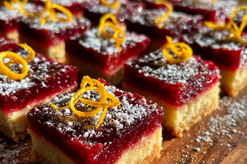 A vibrant setup of ingredients for Cranberry Walnut Shortbread Bars including butter, cranberries, and walnuts.
