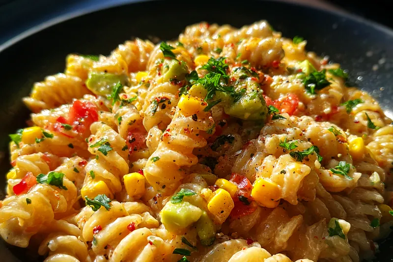 Cooking process for Creamy Avocado Corn Pasta