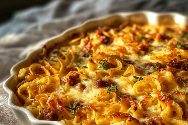 Cooking process for Creamy Beef Noodle Casserole