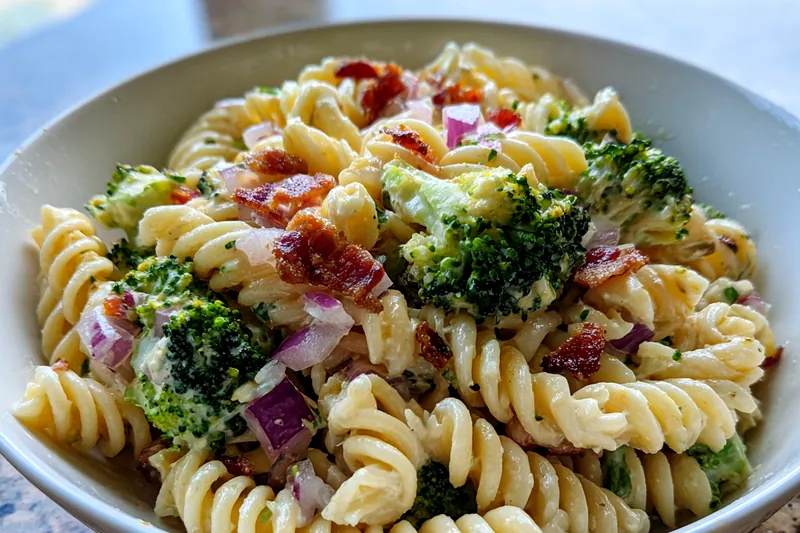The cooking process of Creamy Broccoli Pasta Delight, showing broccoli being blanched and pasta being cooked.