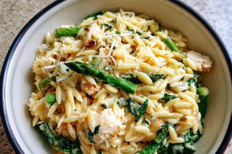 Fresh ingredients for Creamy Chicken Asparagus Orzo