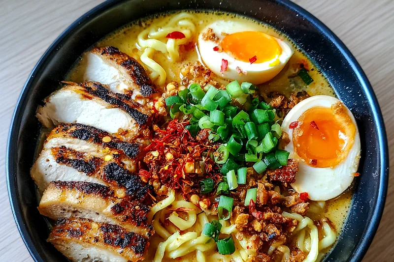 Fresh ingredients for Creamy Garlic Chicken Ramen