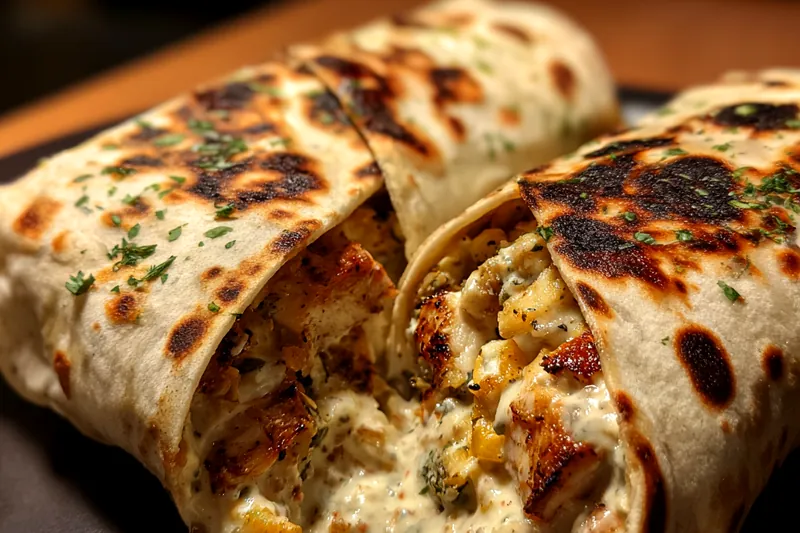 Cooking process for Creamy Garlic Chicken Wraps