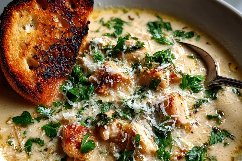 Cooking process for Creamy Garlic Parmesan Soup