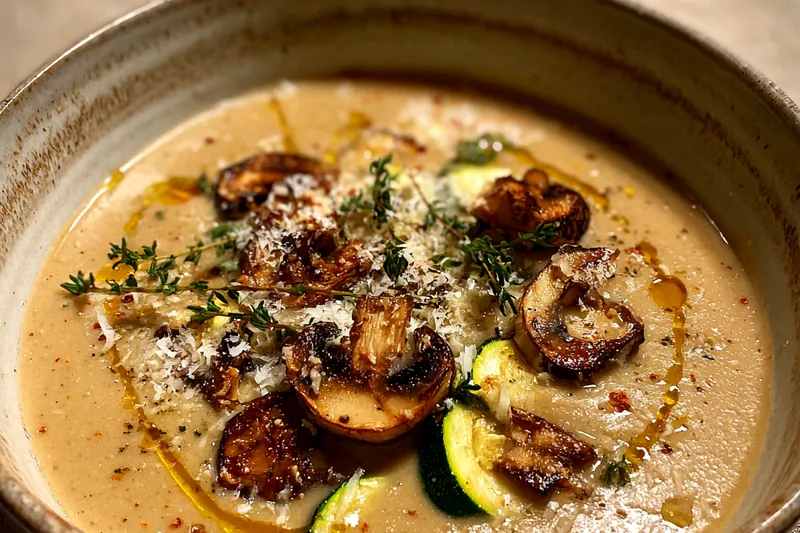 Fresh ingredients for Creamy Mushroom Zucchini Soup