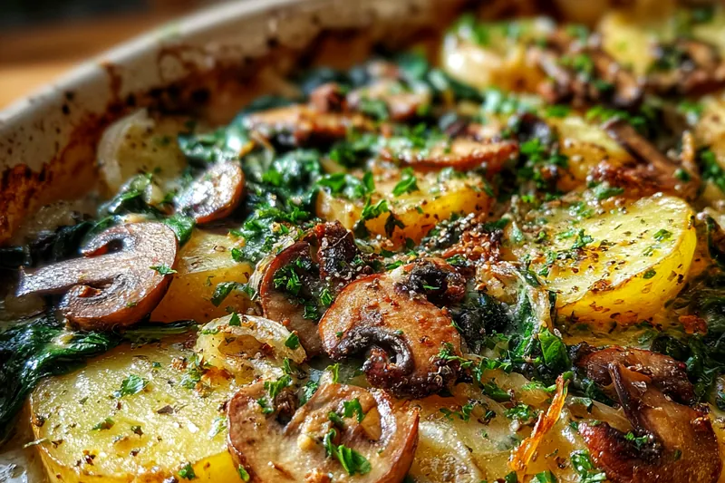 Cooking process for Creamy Potato Mushroom Bake