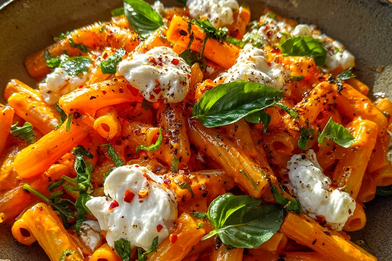 Cooking process for Creamy Red Pepper Pasta Delight