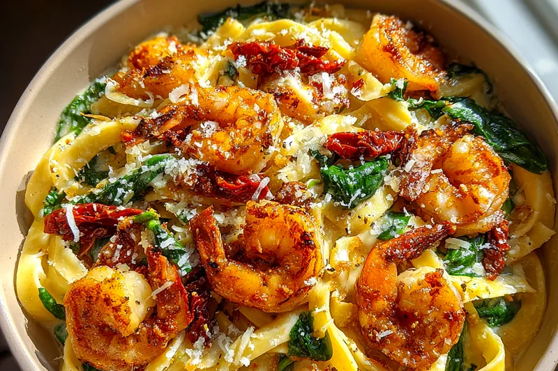 Cooking process for Creamy Shrimp Pasta