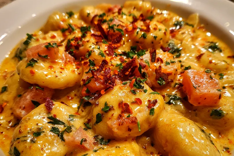 Cooking process for Creamy Smoked Salmon Gnocchi