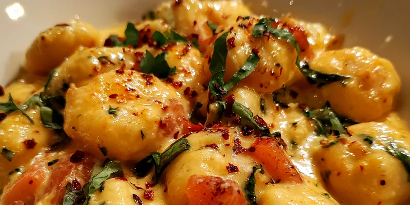 Delicious Creamy Smoked Salmon Gnocchi served on a plate
