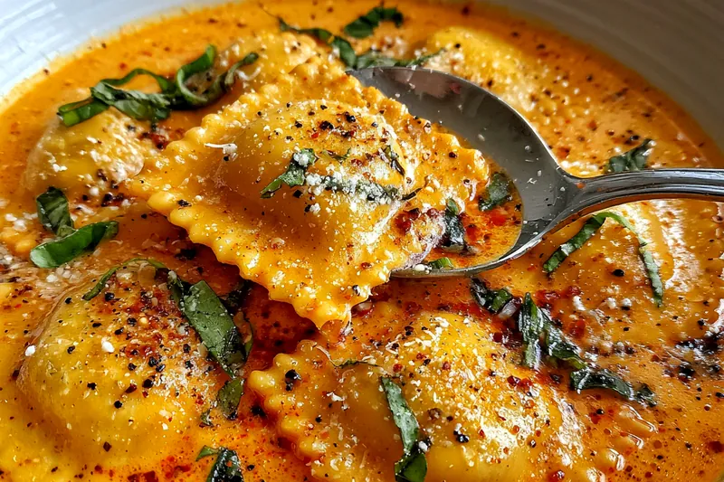 Cooking process for Creamy Tomato Ravioli Soup