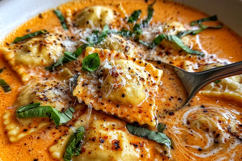 Fresh ingredients for Creamy Tomato Ravioli Soup