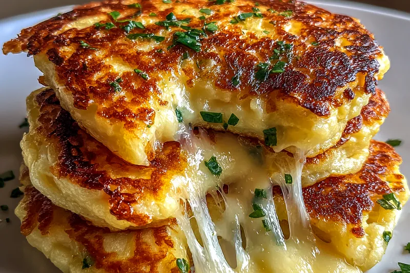 Golden-brown potato patties cooking in a skillet with melted butter, showing the perfect crispy searing technique