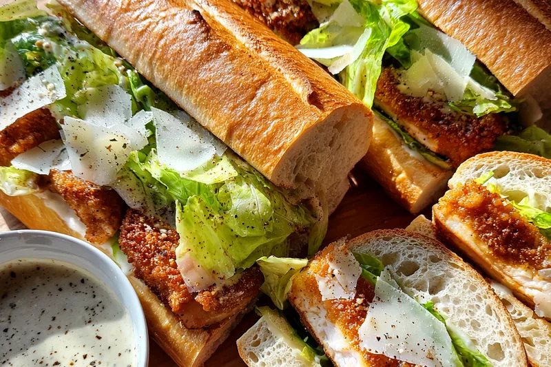 Fresh ingredients for Crispy Chicken Caesar Sandwich