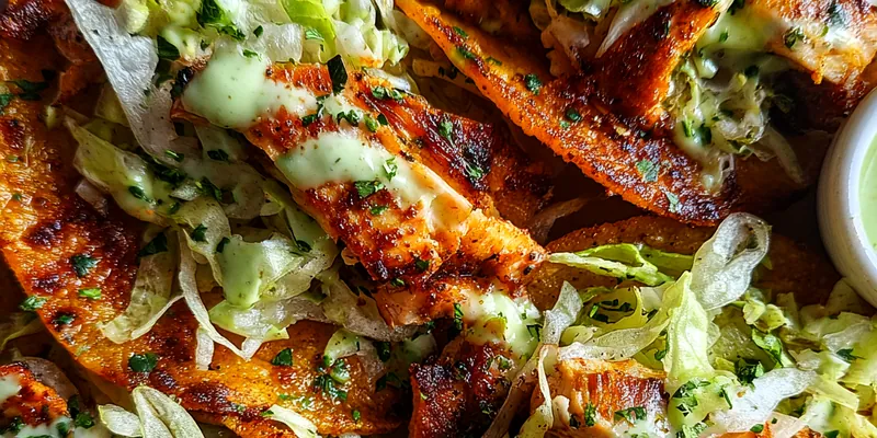 Delicious Crispy Chicken Tacos with Herb Sauce served on a plate