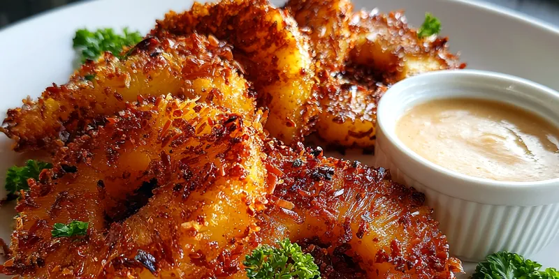 Delicious Crispy Coconut Pineapple Rings served on a plate