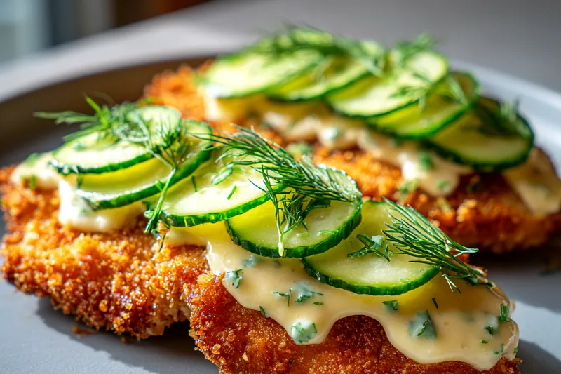 Chef frying pieces of Crispy Dill Pickle Chicken Delight in a skillet.
