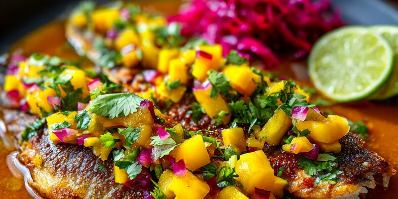 Delicious Crispy Fish with Mango Salsa served on a plate
