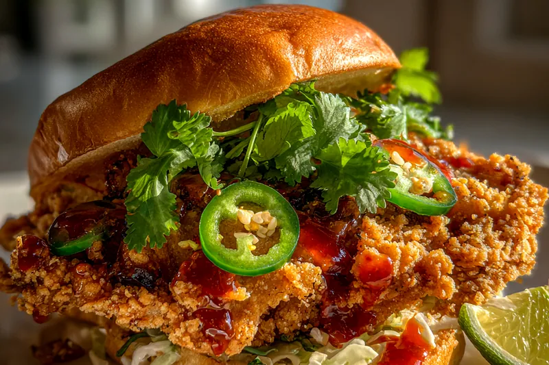 Cooking process for Crispy Thai Chicken Sandwich