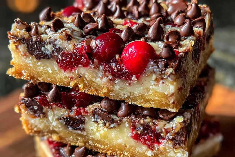 A process image showing the mixing of ingredients for Decadent Chocolate Cranberry Bars, capturing the rich batter before baking.
