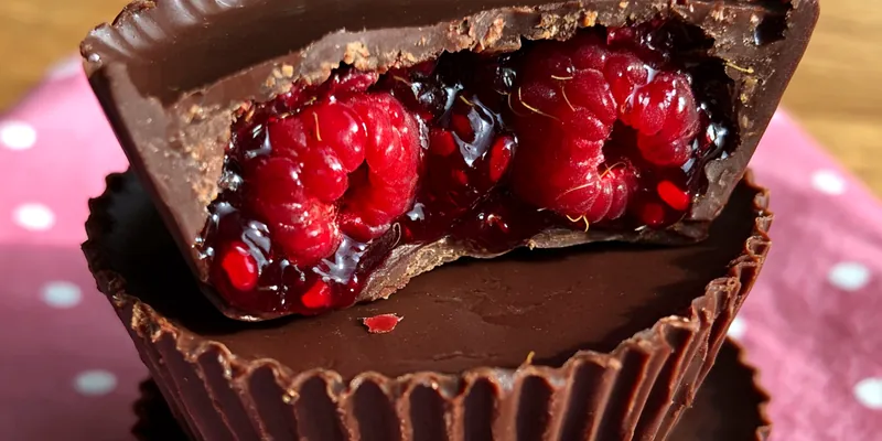 Delicious Decadent Raspberry Chocolate Cups served on a plate
