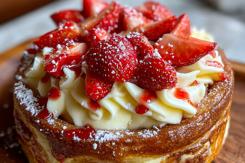 Chef Mitchell rolling out dough and preparing the filling for Decadent Strawberry Cheesecake Rolls.