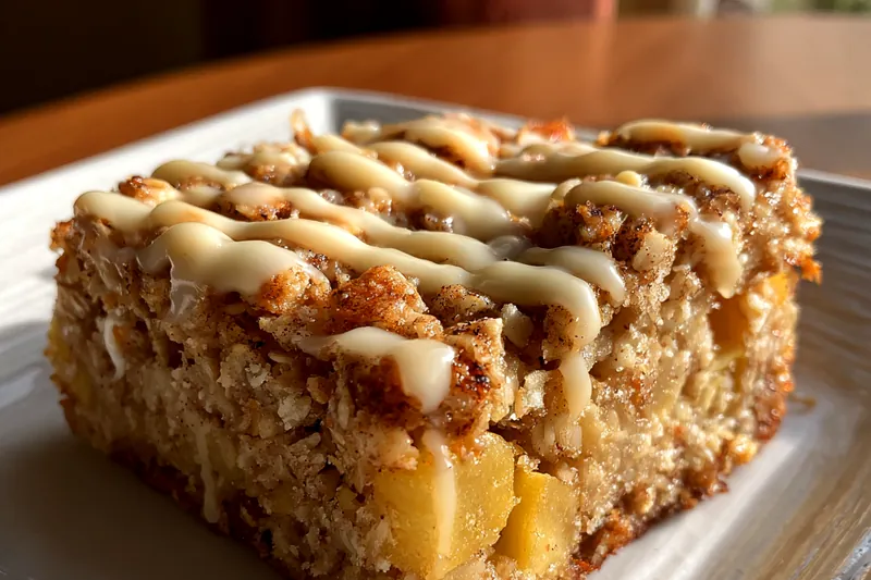 Step-by-step cooking process of Delicious Apple Oatmeal Bake, showing the mixture being prepared and placed in the oven.